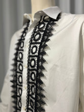 Cargar imagen en el visor de la galería, White Shirt with Black Lace Accent