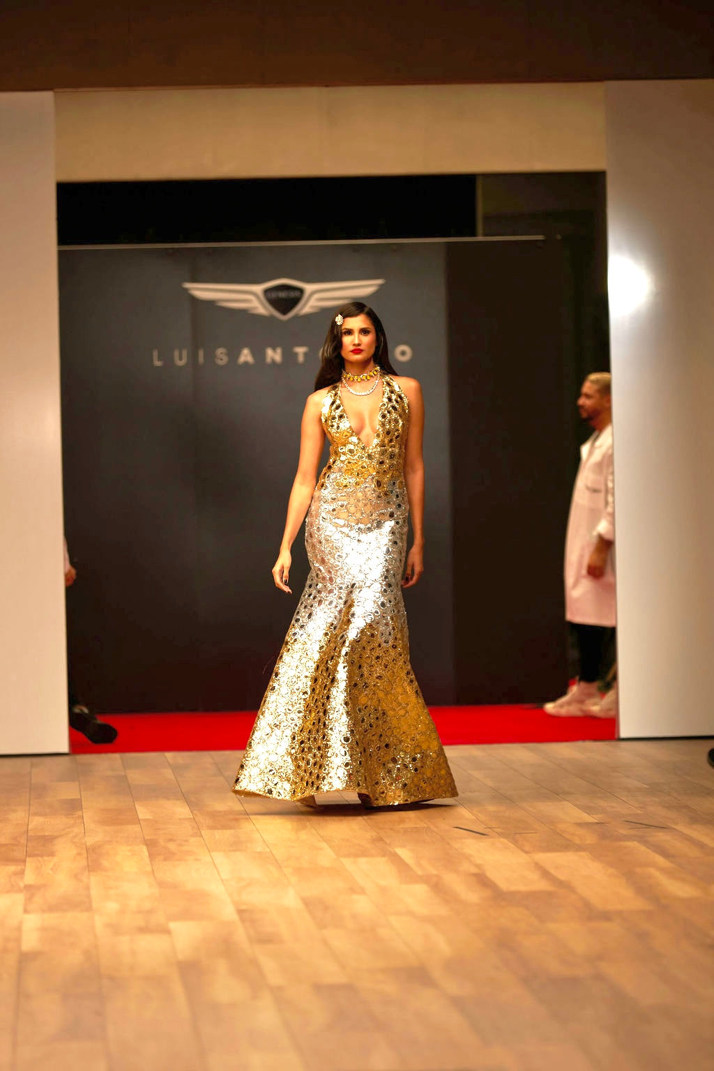 Halter gold and silver dress with mermaid skirt