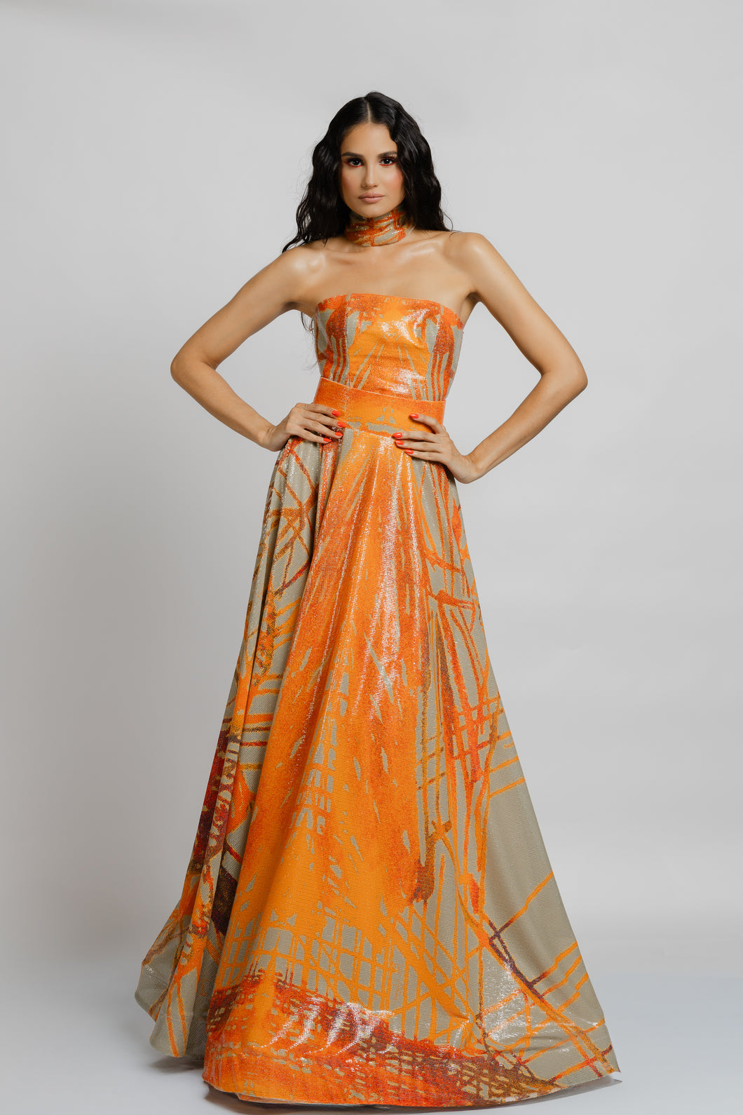 Strapless orange/nude Xari Dress