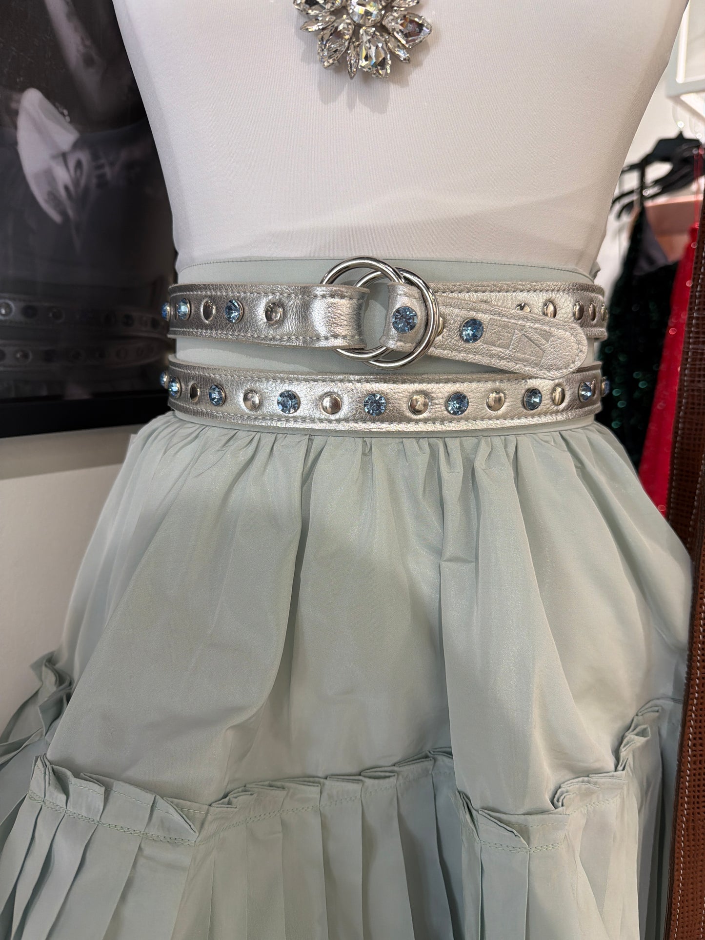 Silver belt with stones or details