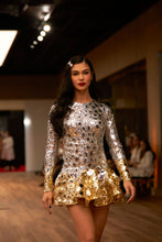 Load image into Gallery viewer, Long sleeve gold/silver mini dress
