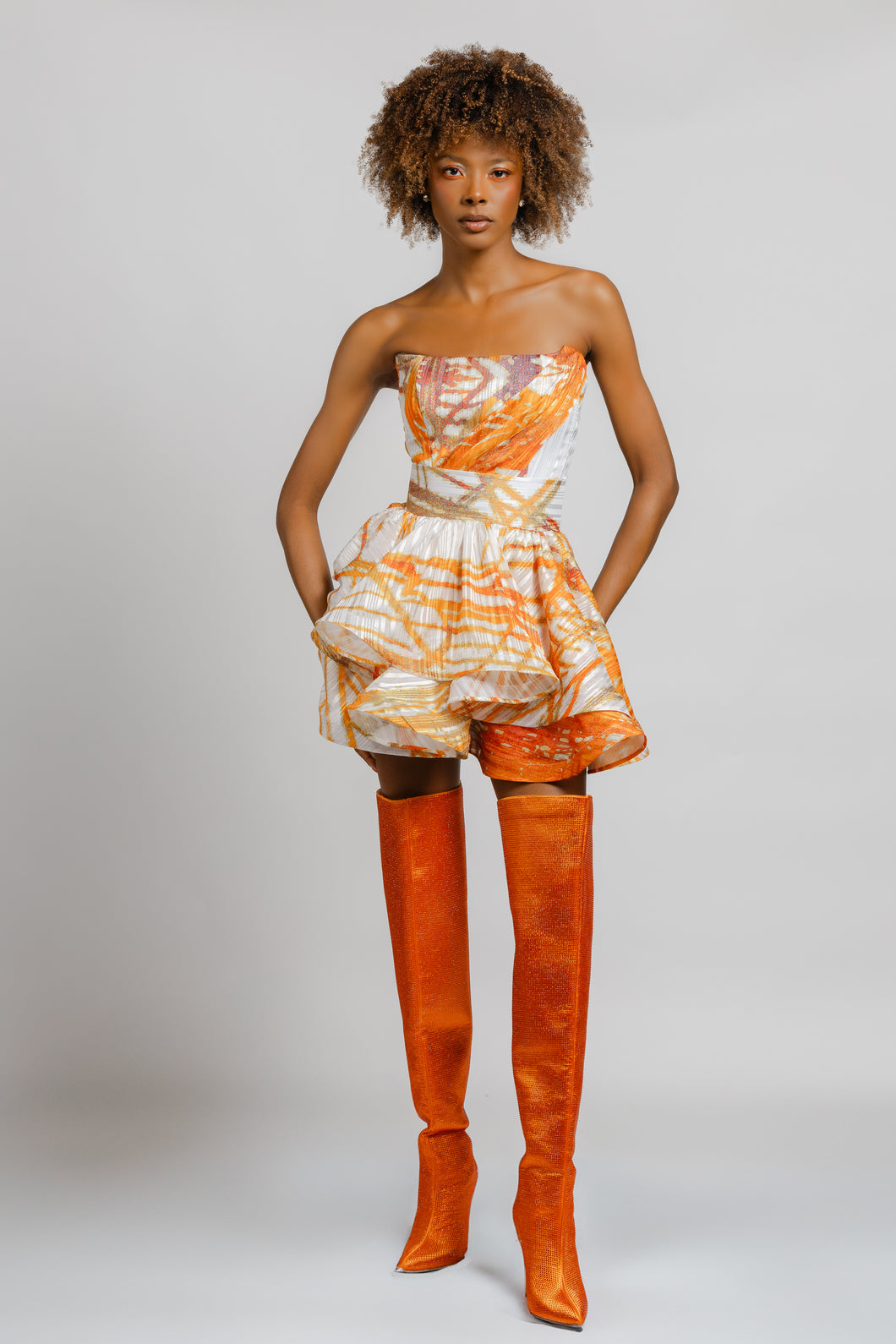 Orange strapless Alondra dress