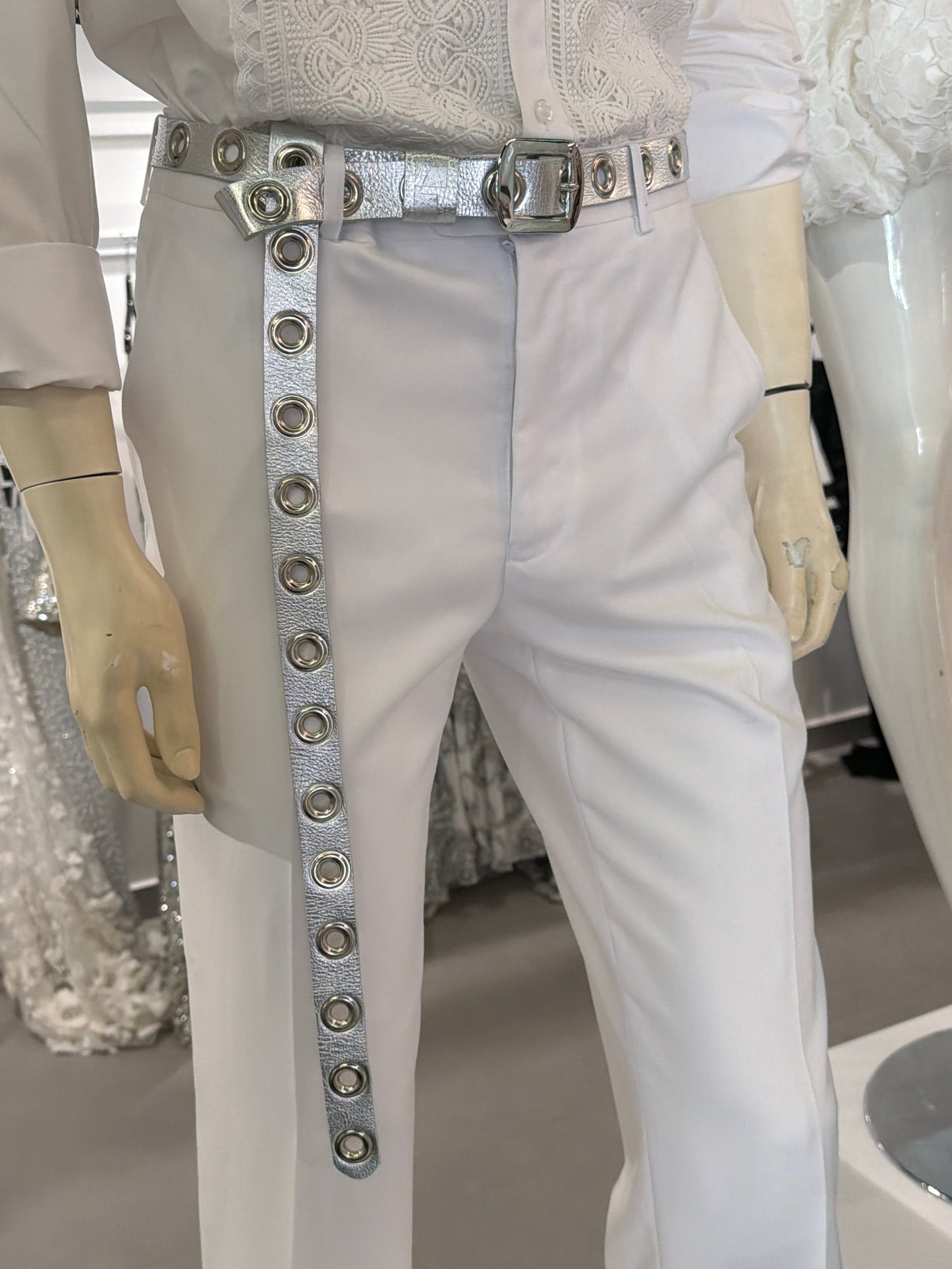 Silver belt with stones or details