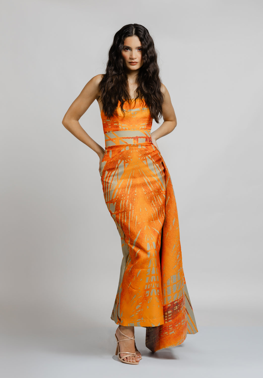 Maritime orange Santori strapless dress