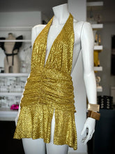 Load image into Gallery viewer, Halter mini gold dress
