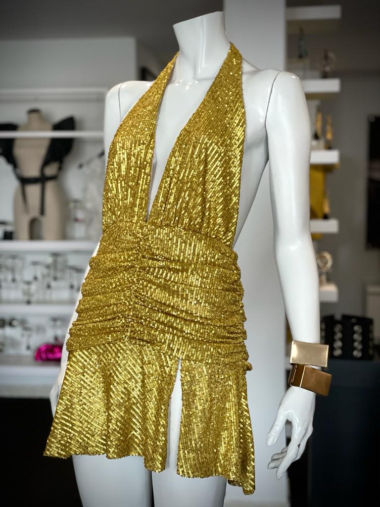 Halter mini gold dress