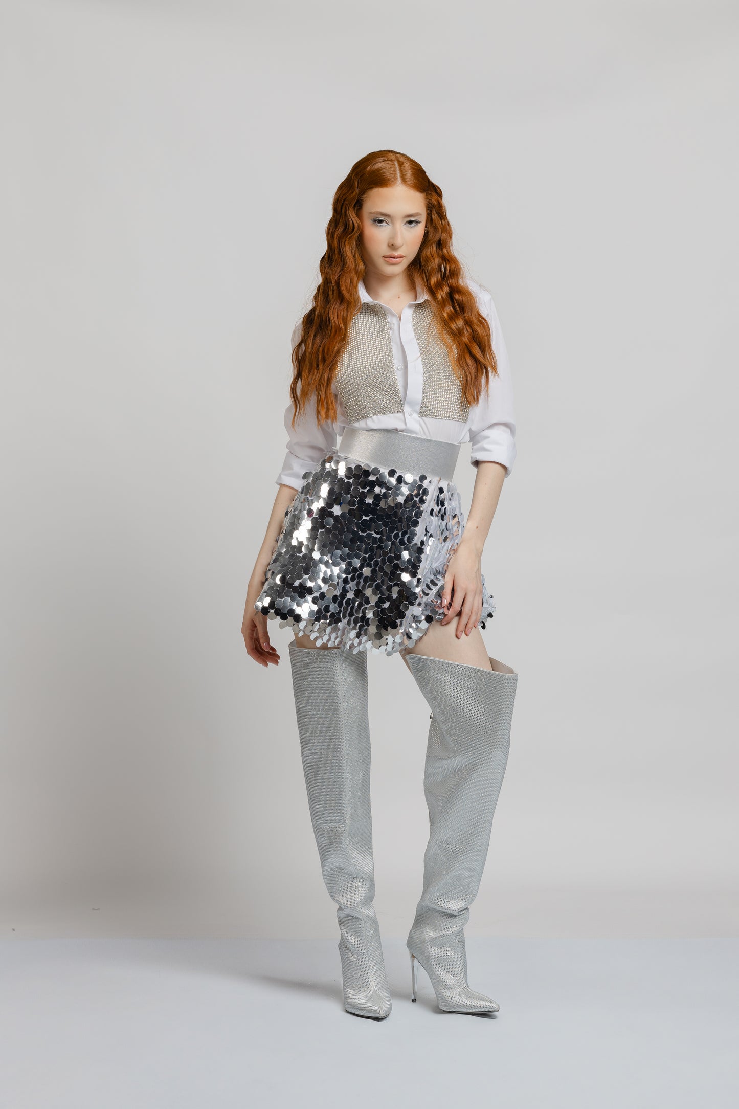Silver Sequin Mini Skirt