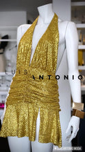 Load image into Gallery viewer, Halter mini gold dress
