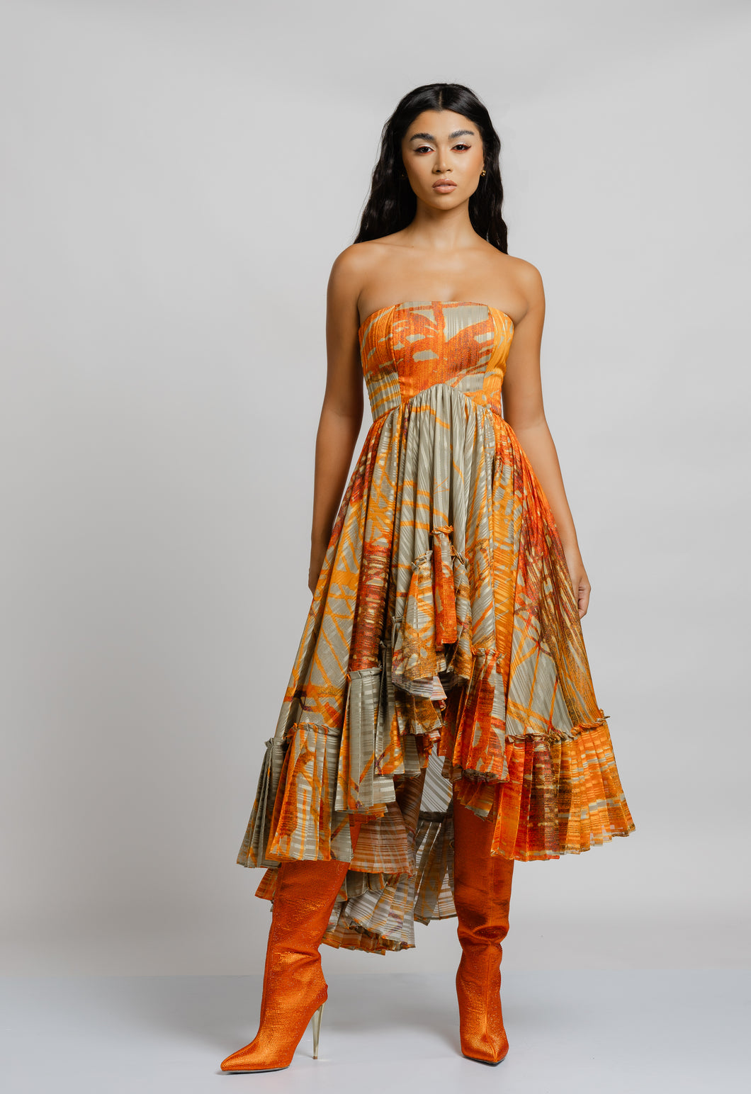 Orange strapless Bianca dress