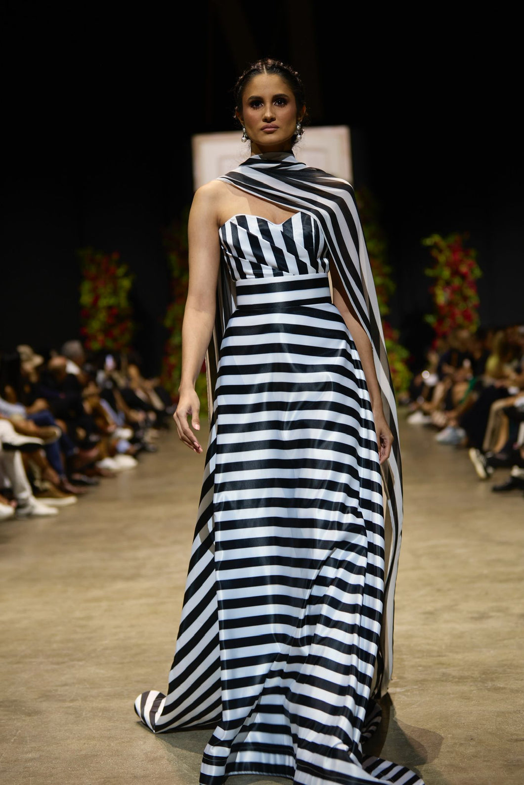 Striped Bustier Gown with Neck Sash