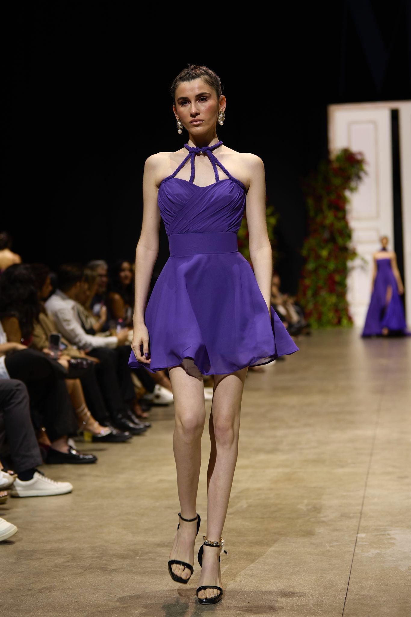 Purple Halter Fit-and-Flare Mini Dress