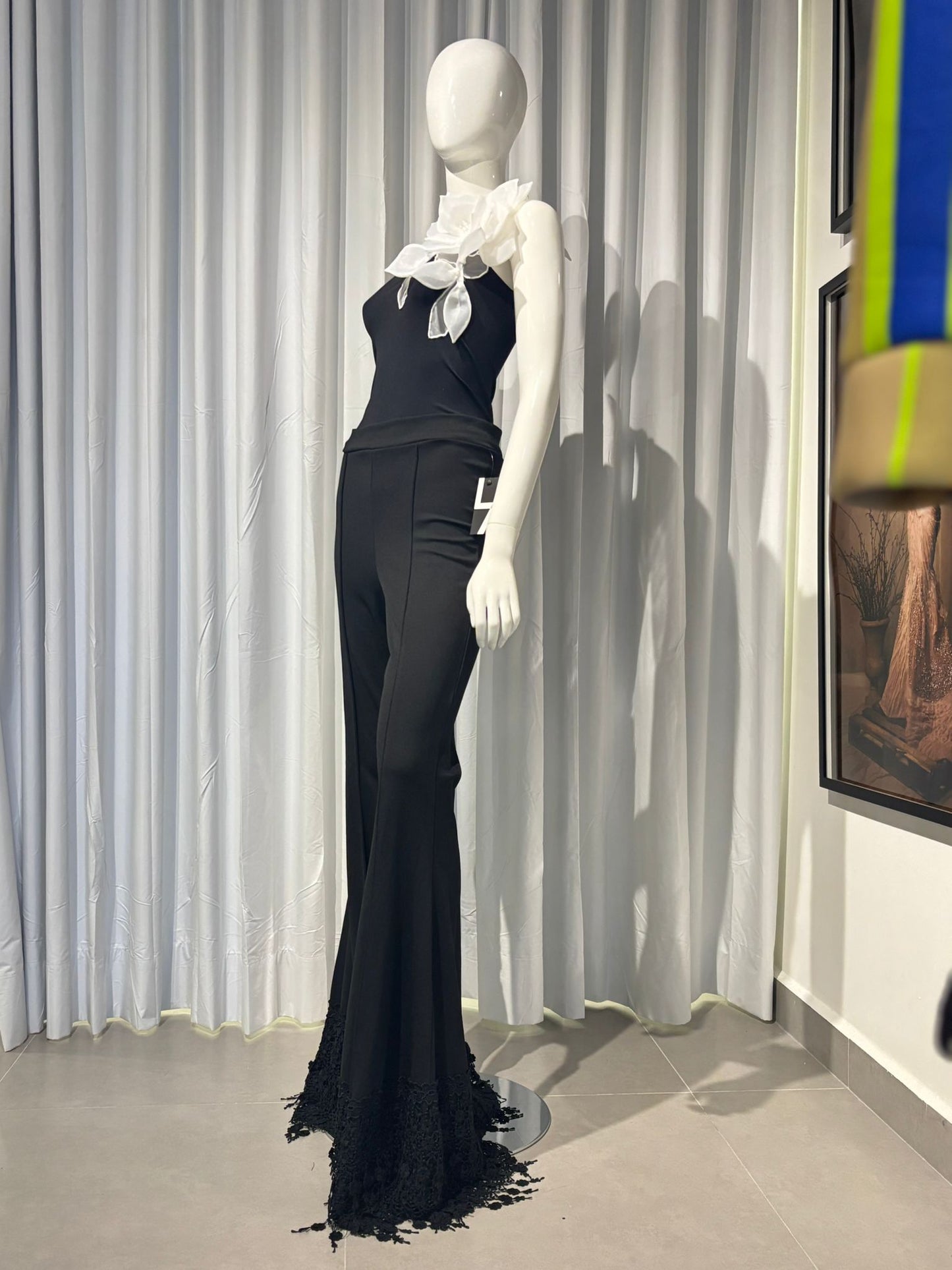Black Lace Hem Flare Pants