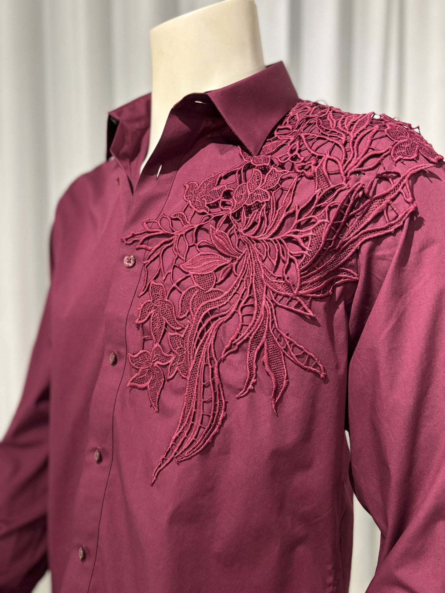 Burgundy Shirt with Floral Appliqué