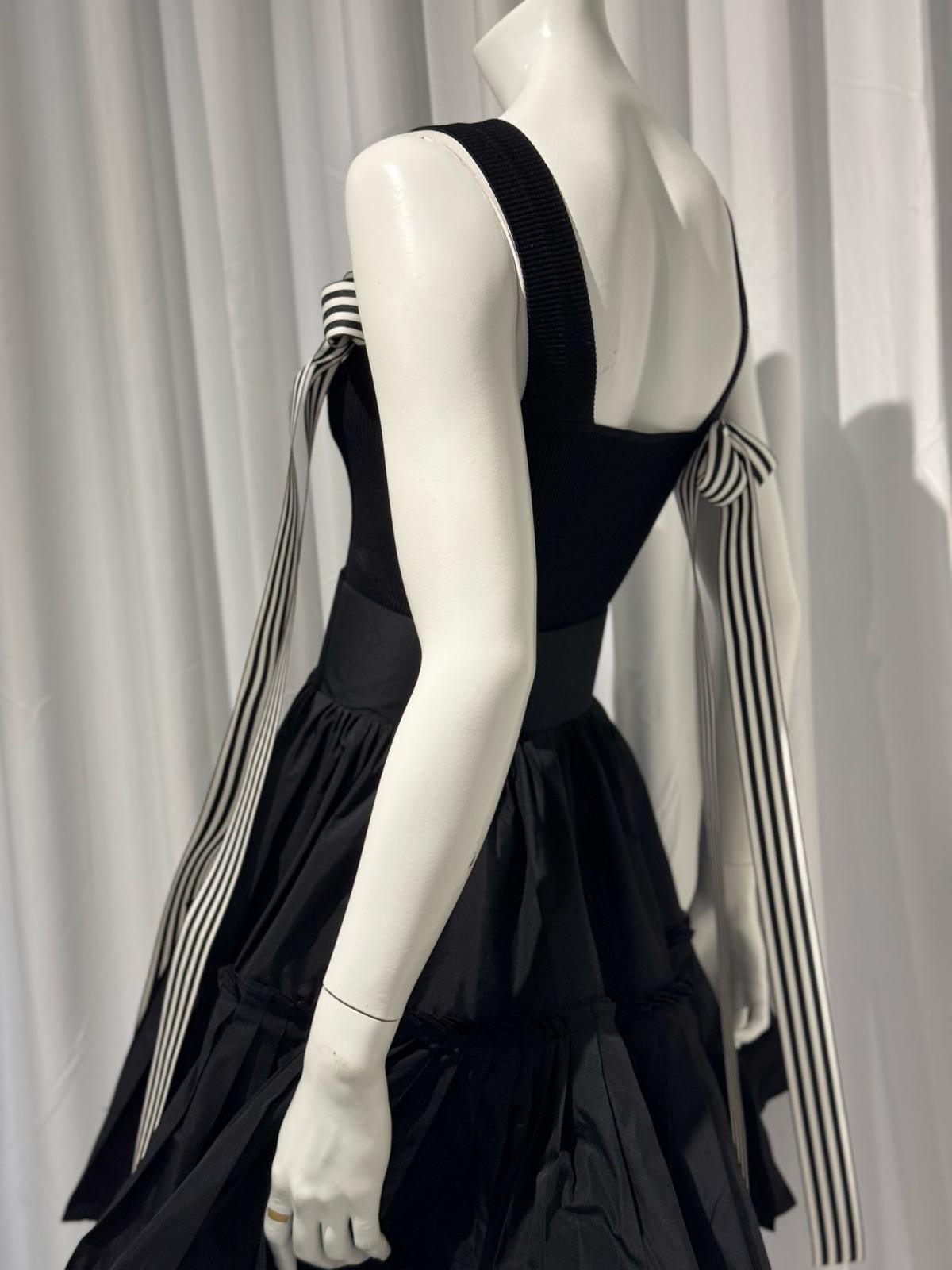 Black Body Suit with Striped Bow