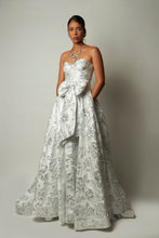 Load image into Gallery viewer, Strapless long dress/ white|silver brocado
