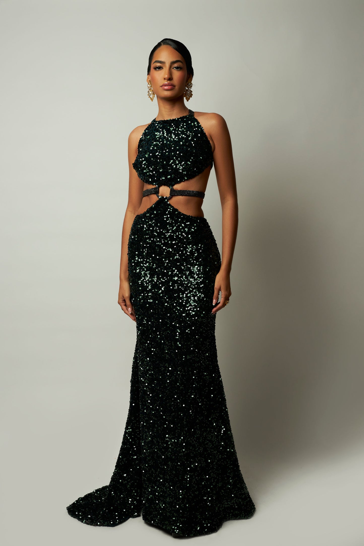 Green dress with trim black