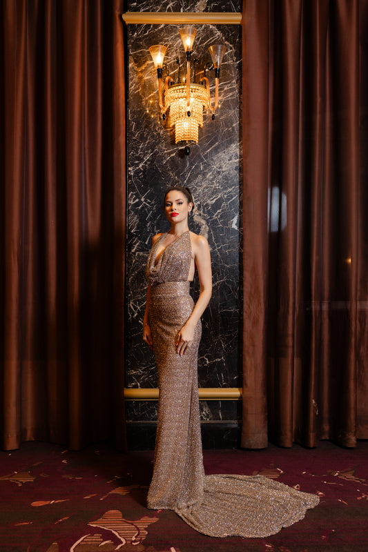 Halter Taupe Gown