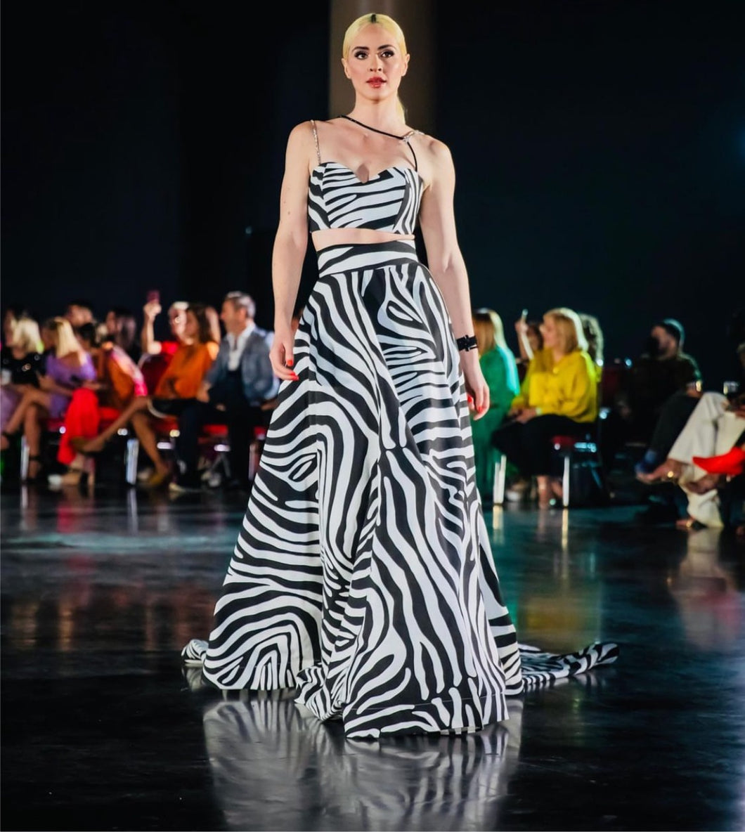Zebra Strapless long dress 2 pieces
